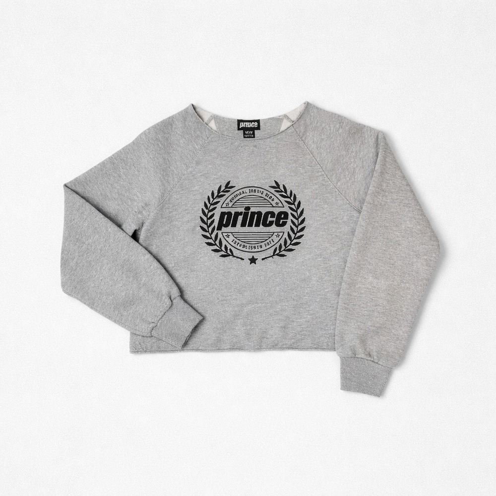 Prince Original Tennis Club Cropped Embroidered Sweatshirt Womens XS Gray Sporty
